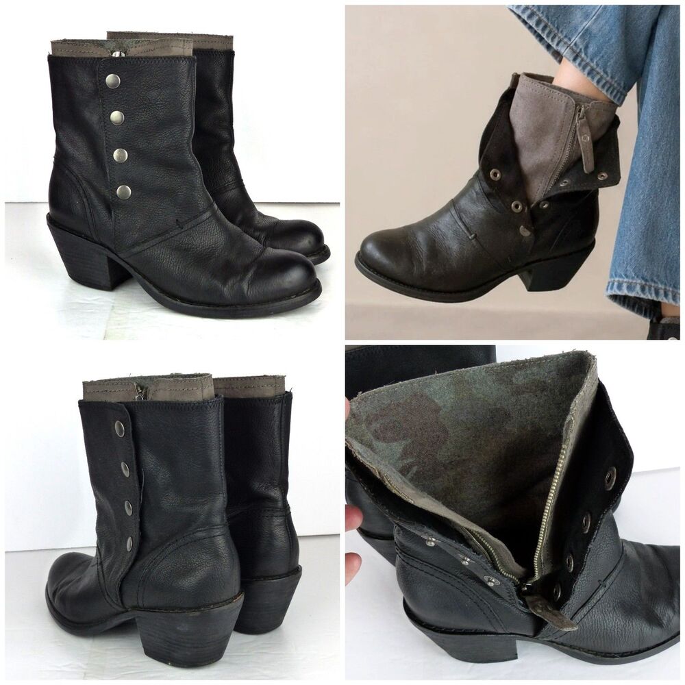 Luxury Rebel Beck Military Boots Women 38.5 8.5US Black Leather Moto Sleaze Rock